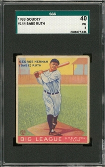 1933 Goudey #144 Babe Ruth – SGC 40 VG 3